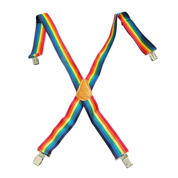 Clip on Rainbow Suspenders Custom Leathercraft #110 RB Cowhide Nylon Festival - Picture 5 of 5